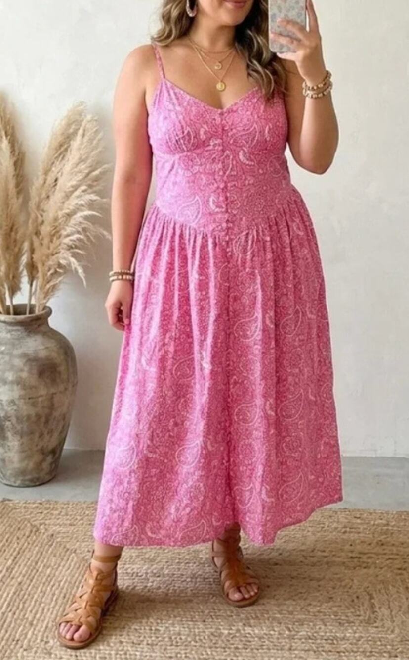 Roller Rabbit x Target Paisley Drop Waist Cotton Maxi Dress Pink Medium